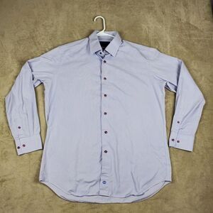 David Donahue Shirt Mens 17 34/35 Blue Check Trim Fit Long Sleeve Dress Shirt